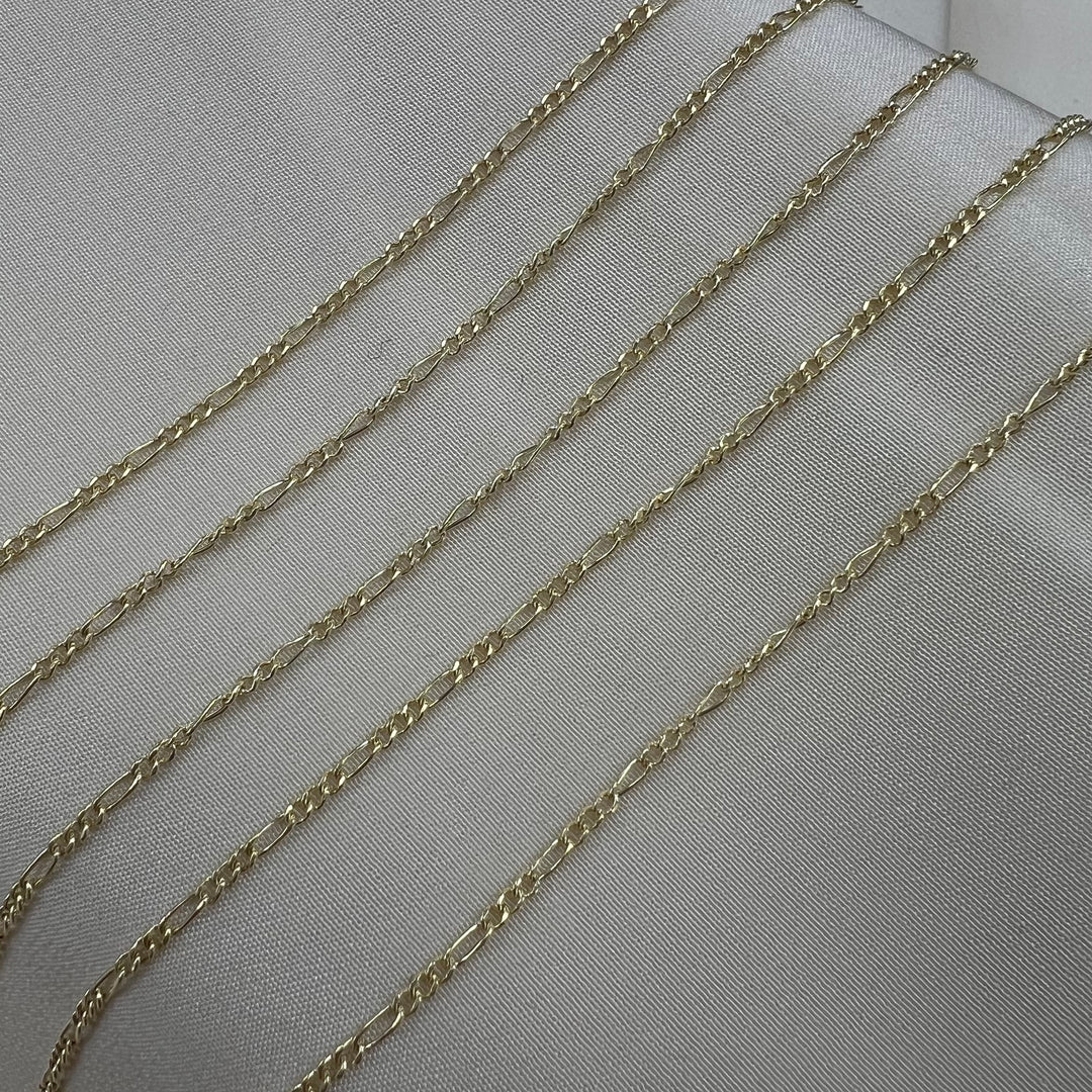 14kt Gold 1.5mm Hollow Figaro Chain by the inch