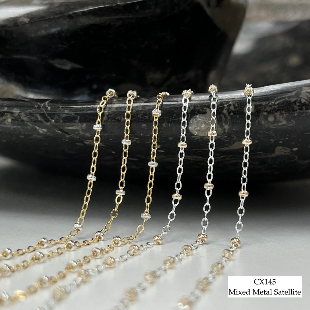 CX145 Mixed Metal 2 Tone Flat Cable Satellite Chain by the foot