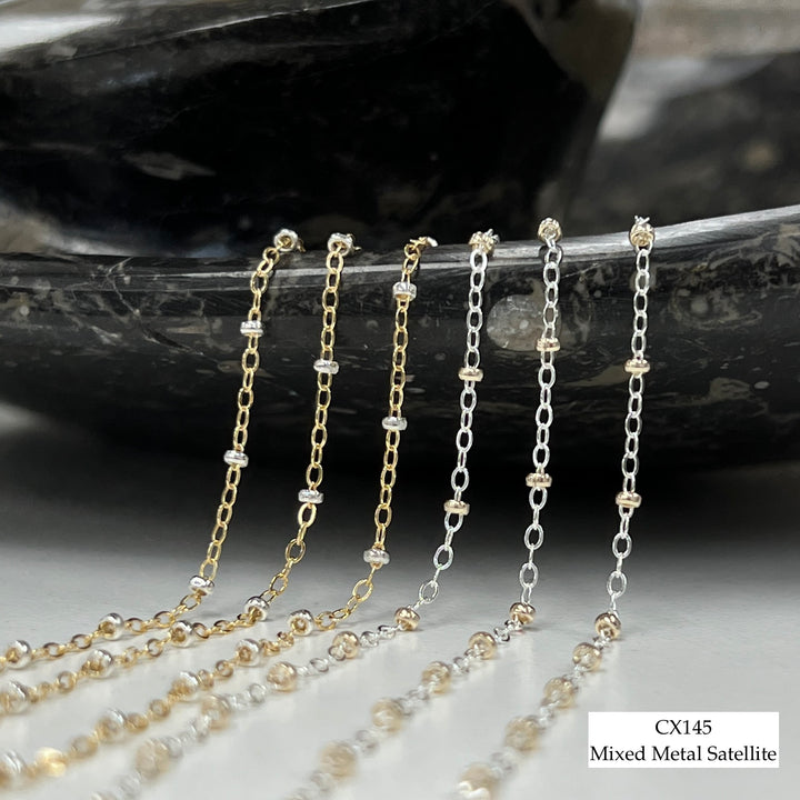CX145 Mixed Metal 2 Tone Flat Cable Satellite Chain by the foot