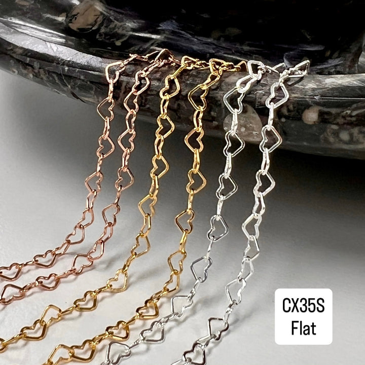 CX35S: 2.8mm Small Heart Chain by the foot