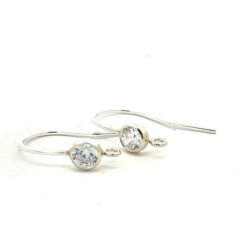4mm CZ Bezel Ear Wire with Ring (pack of 2)