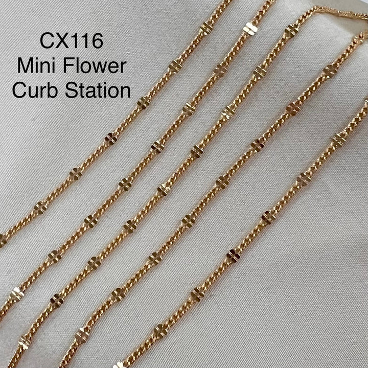 CX116 - 2.1mm Mini Flower Curb Station Chain by the foot (26ga Jump Ring)