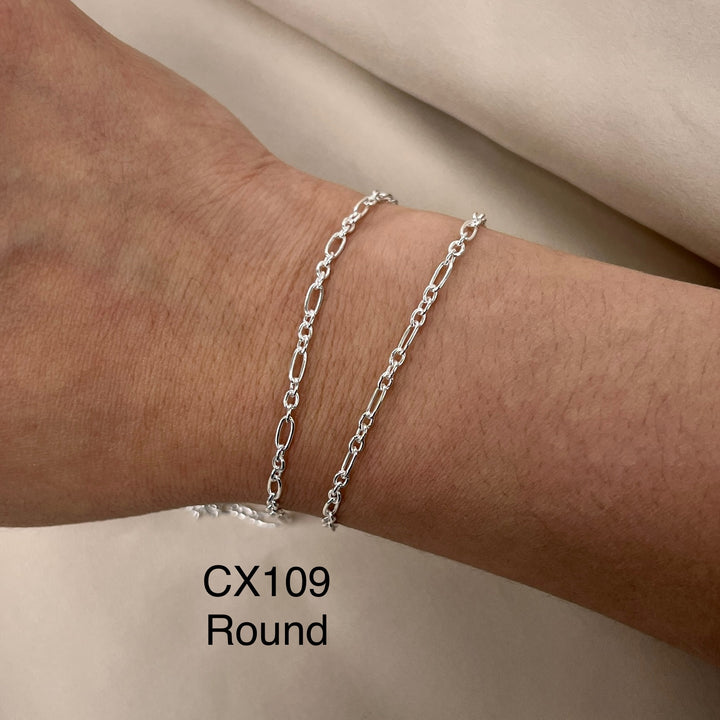 CX109 - Long + Short Thick Paperclip Sterling Silver Chain by the foot