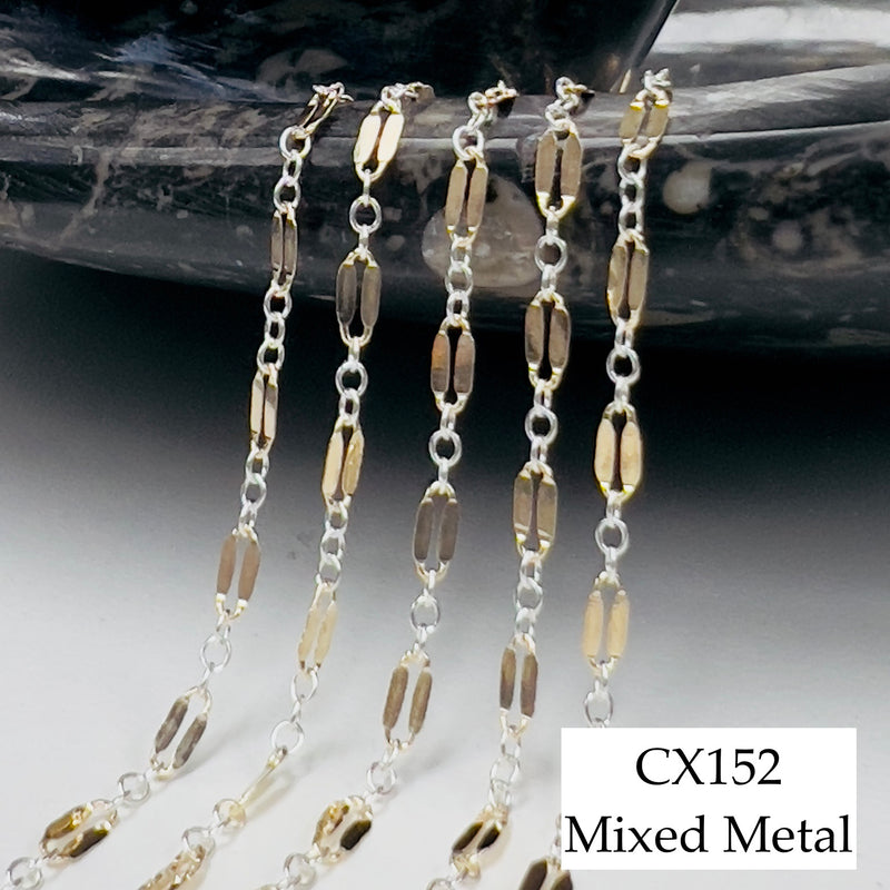CX152: Mixed Metal Long plus Short Lace Chain by the Foot