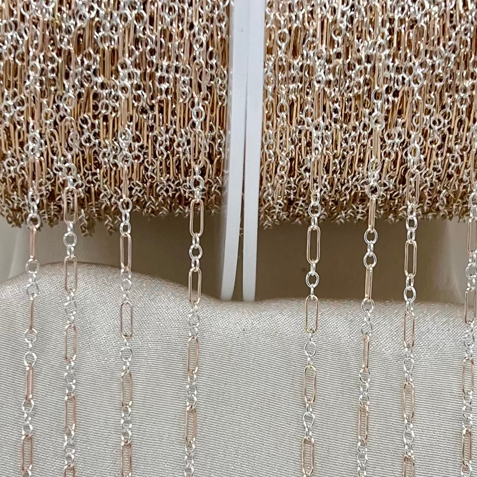 CX129: Mixed Metal 2 Tone Long and Short Paperclip Chain by the foot