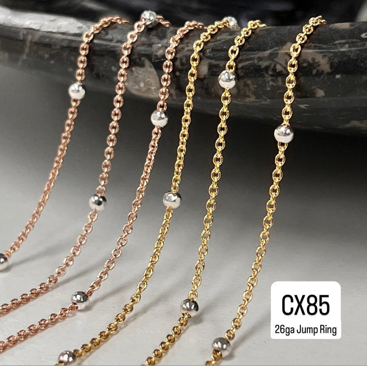 CX85 - Mixed Metal 2 Tone 2.3mm Satellite Chain by the foot (26GA