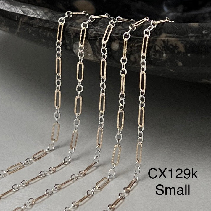 CX129: Mixed Metal 2 Tone Long and Short Paperclip Chain by the foot