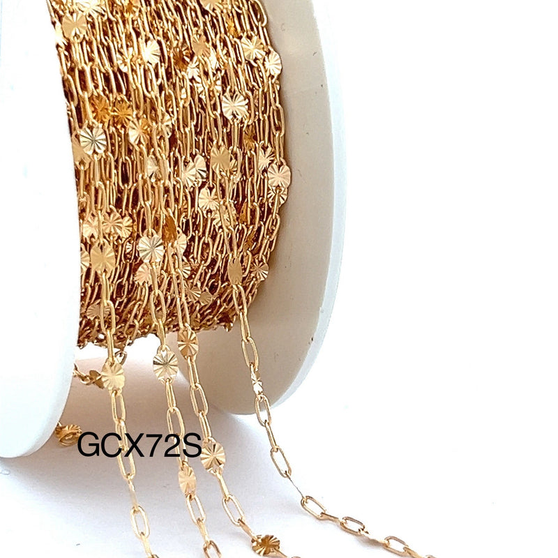 14kt Solid Gold - Starlight + Paperclip Chain - BY THE INCH