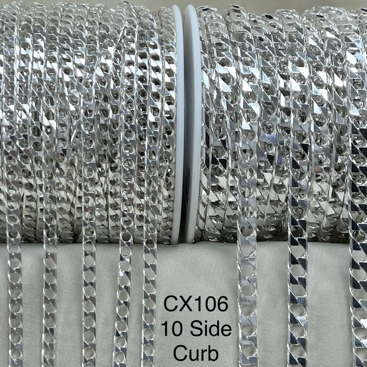 CX106 - 10 Side Curb Sterling Silver Chain by the foot