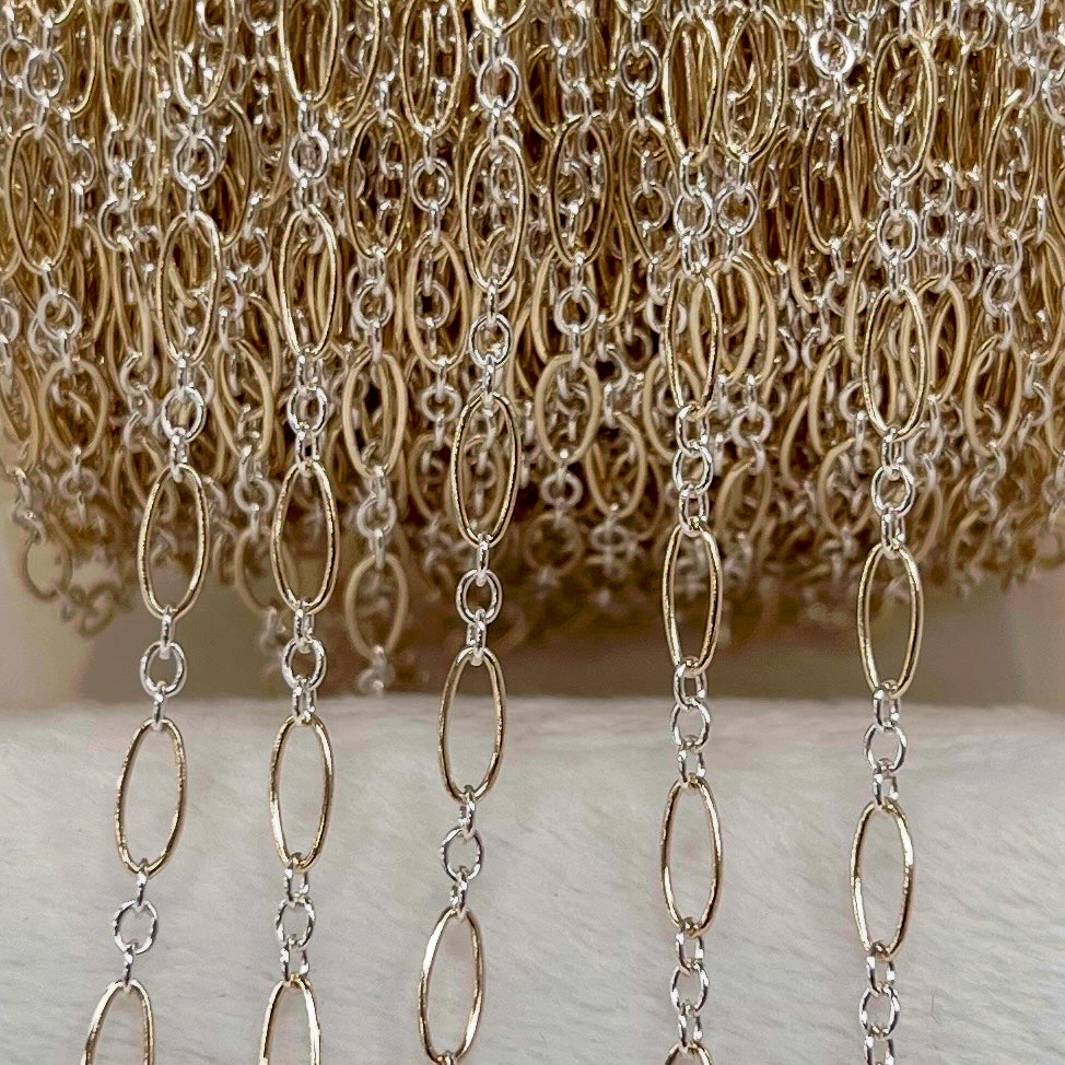 CX127 - Mixed Metal Long plus Oval Chain by the foot