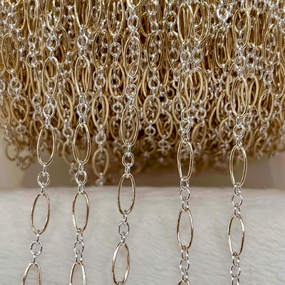 CX127R: Mixed Metal 2 Tone Long plus Short Round Oval Chain by the foot