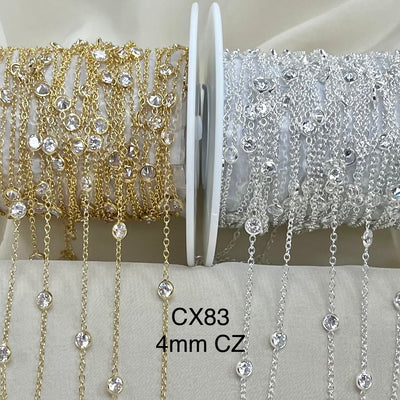 CX83 - 4mm CZ Bezel Station Chain by the foot
