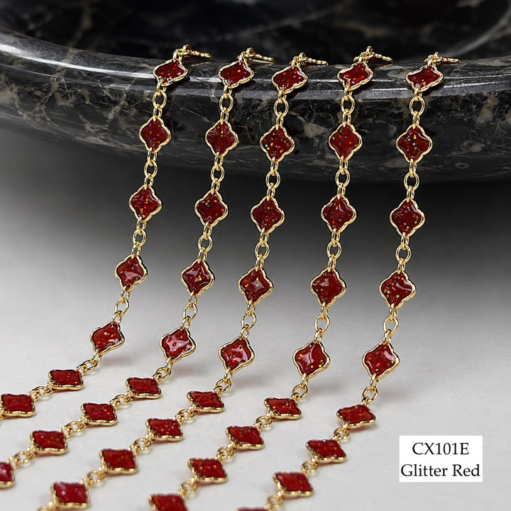 CX101E - Enamel 4.1mm Clover + Cable Link (3+1) Chain by the foot