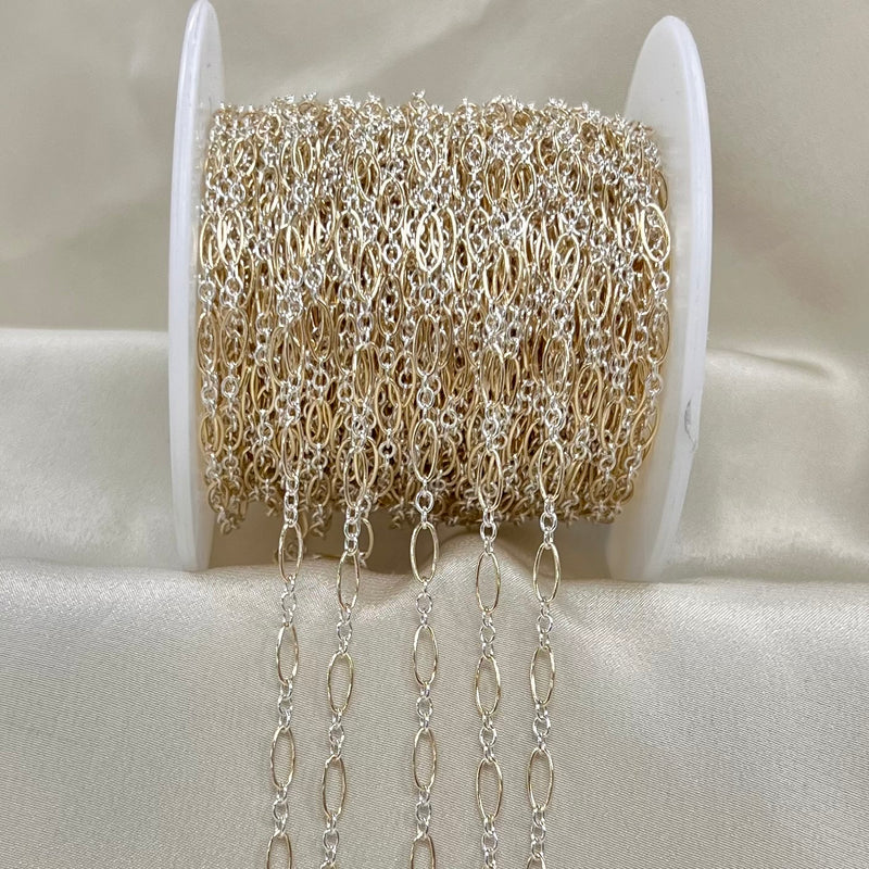 CX127R: Mixed Metal 2 Tone Long plus Short Round Oval Chain by the foot