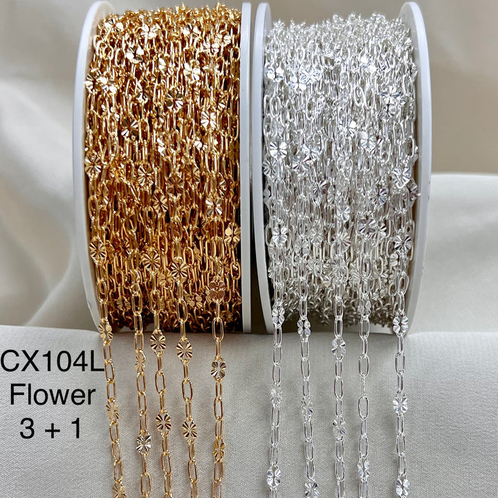 CX104L: 3.2mm Flower + Paperclip (3+1) Chain by the foot