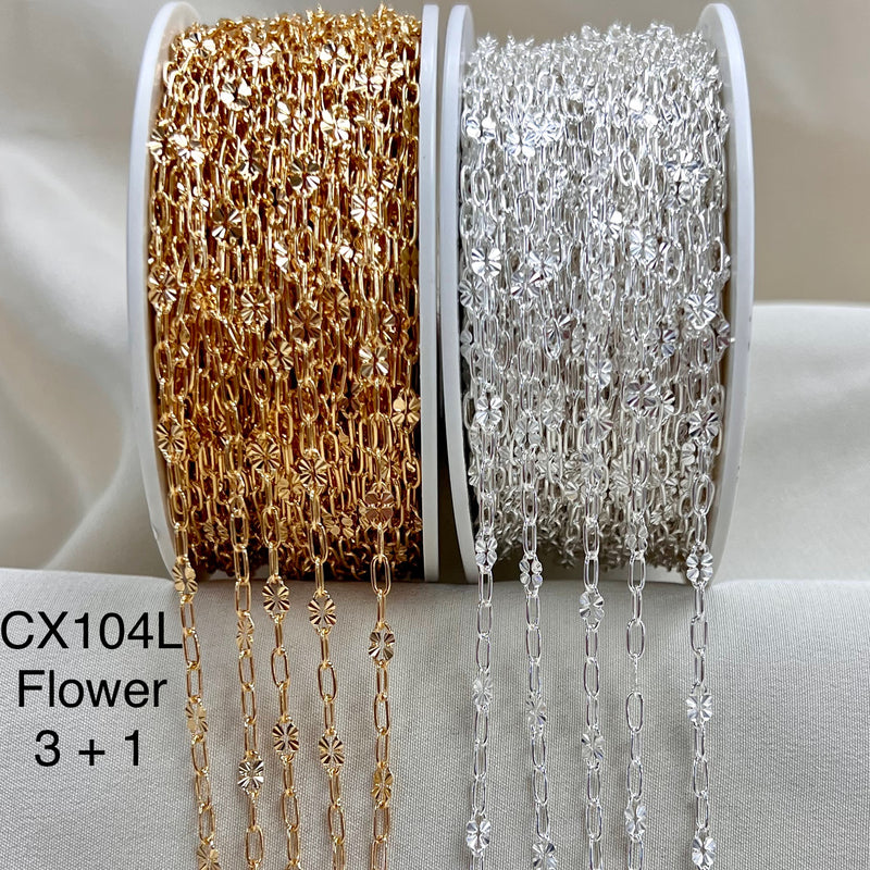 CX104L: 3.2mm Flower + Paperclip (3+1) Chain by the foot