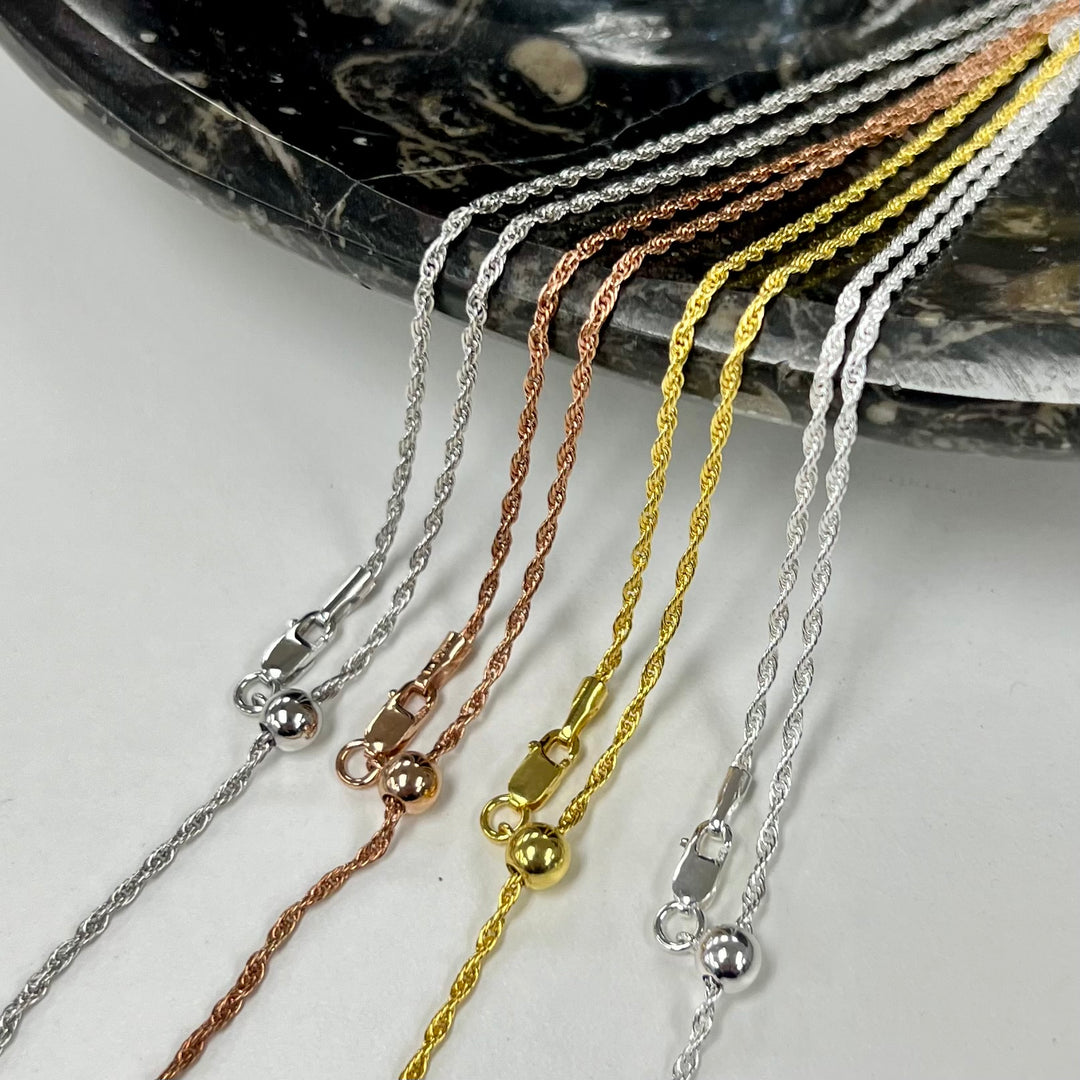 Adjustable / Bolo Rope Sterling Silver Chain 24” Max