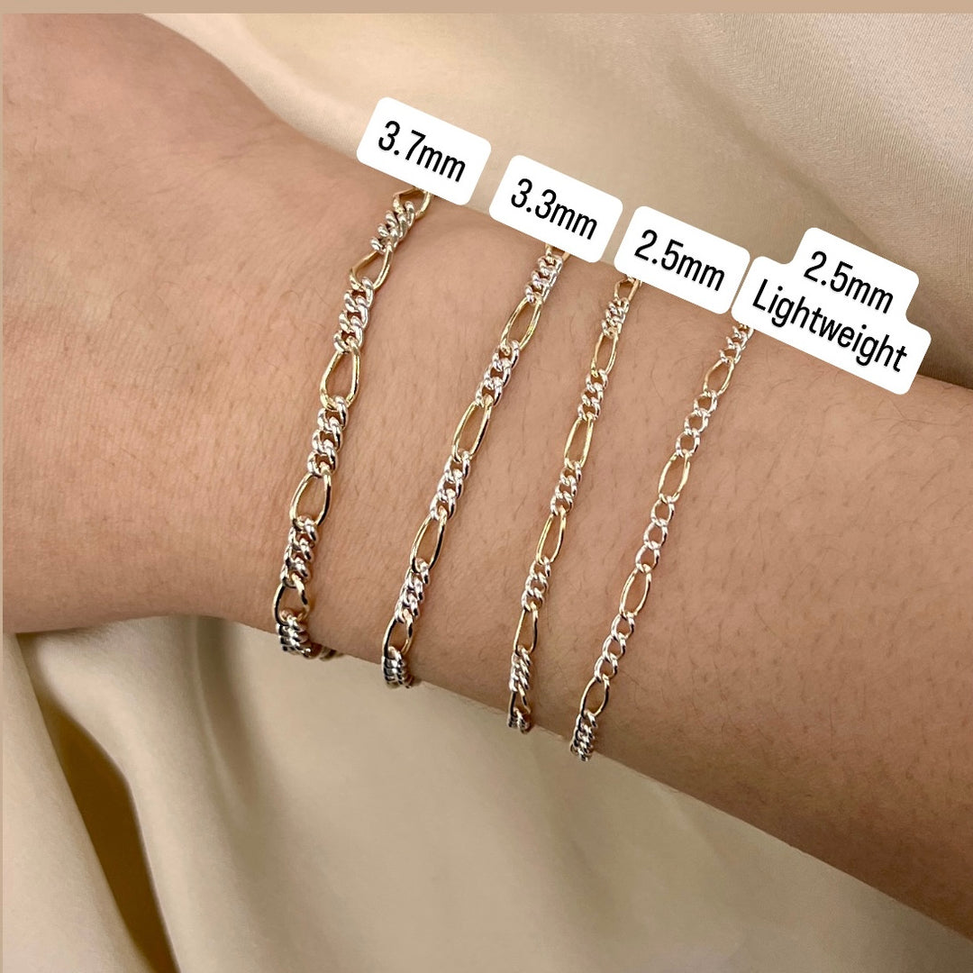 CX115 - 2 Tone Mixed Metal Round Figaro Chain by the foot