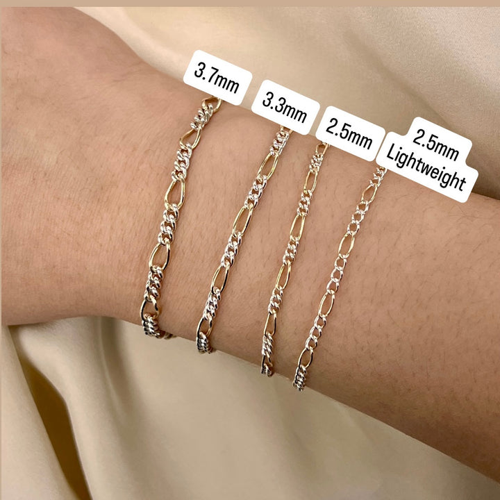 CX115 - 2 Tone Mixed Metal Round Figaro Chain by the foot