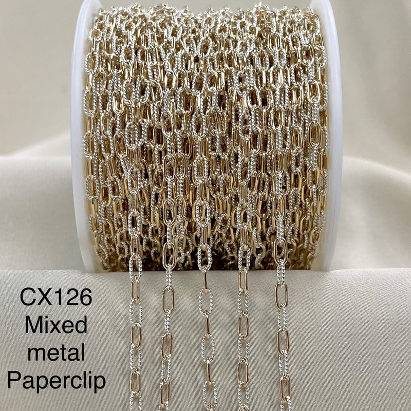 CX126: Mixed Metal 2 Tone 3mm Paperclip Chain by the Foot