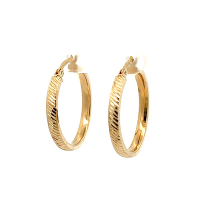 14kt Gold Textured 2.9mm Wide Square Tube Hoops