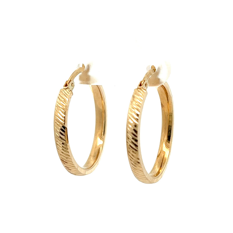 14kt Gold Textured 2.9mm Wide Square Tube Hoops