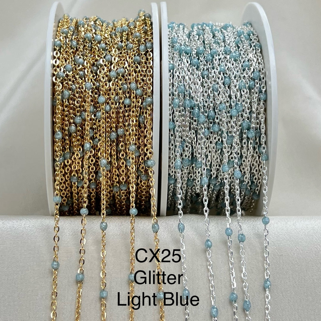 CX25: 15mm Space Transparent Enamel Satellite Chain by the foot (24GA Jump Ring)
