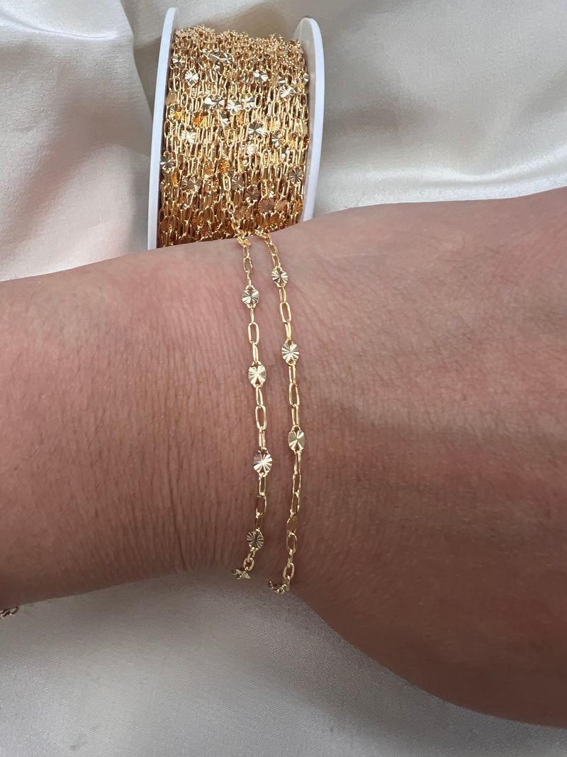 14kt Solid Gold - Starlight + Paperclip Chain - BY THE INCH