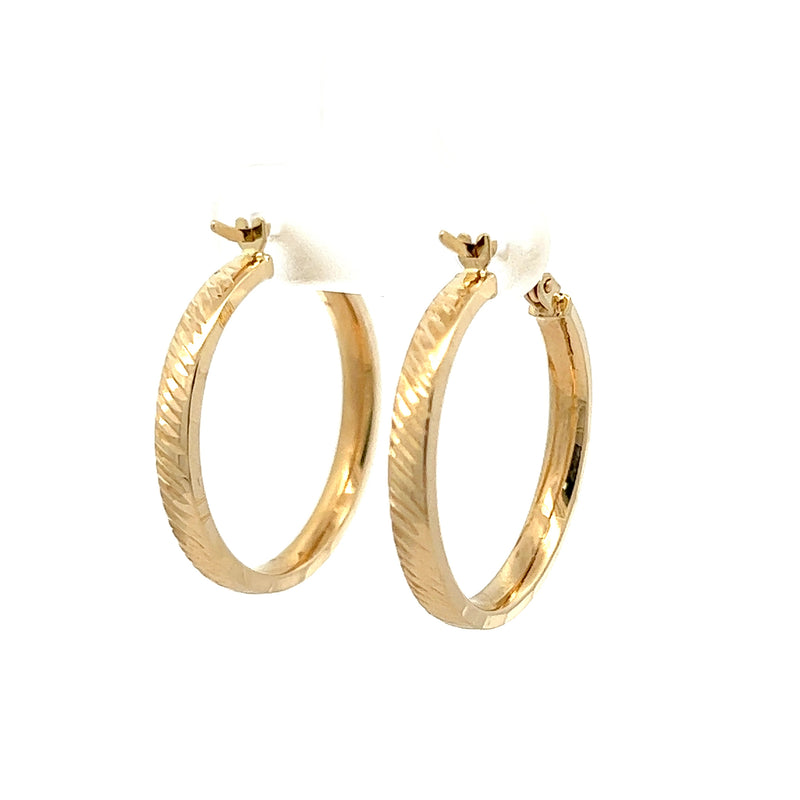 14kt Gold Textured 2.9mm Wide Square Tube Hoops