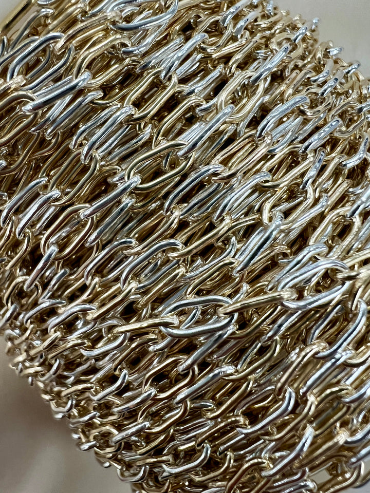 CX150 - Mixed Metal Alternating Round Paperclip Chain by the Foot