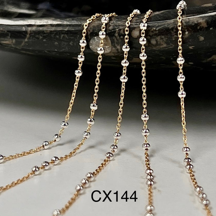 CX144: Mixed Metal 2 Tone Medium Triple Bead Satellite Chain by the foot (26ga Jump Ring Only)