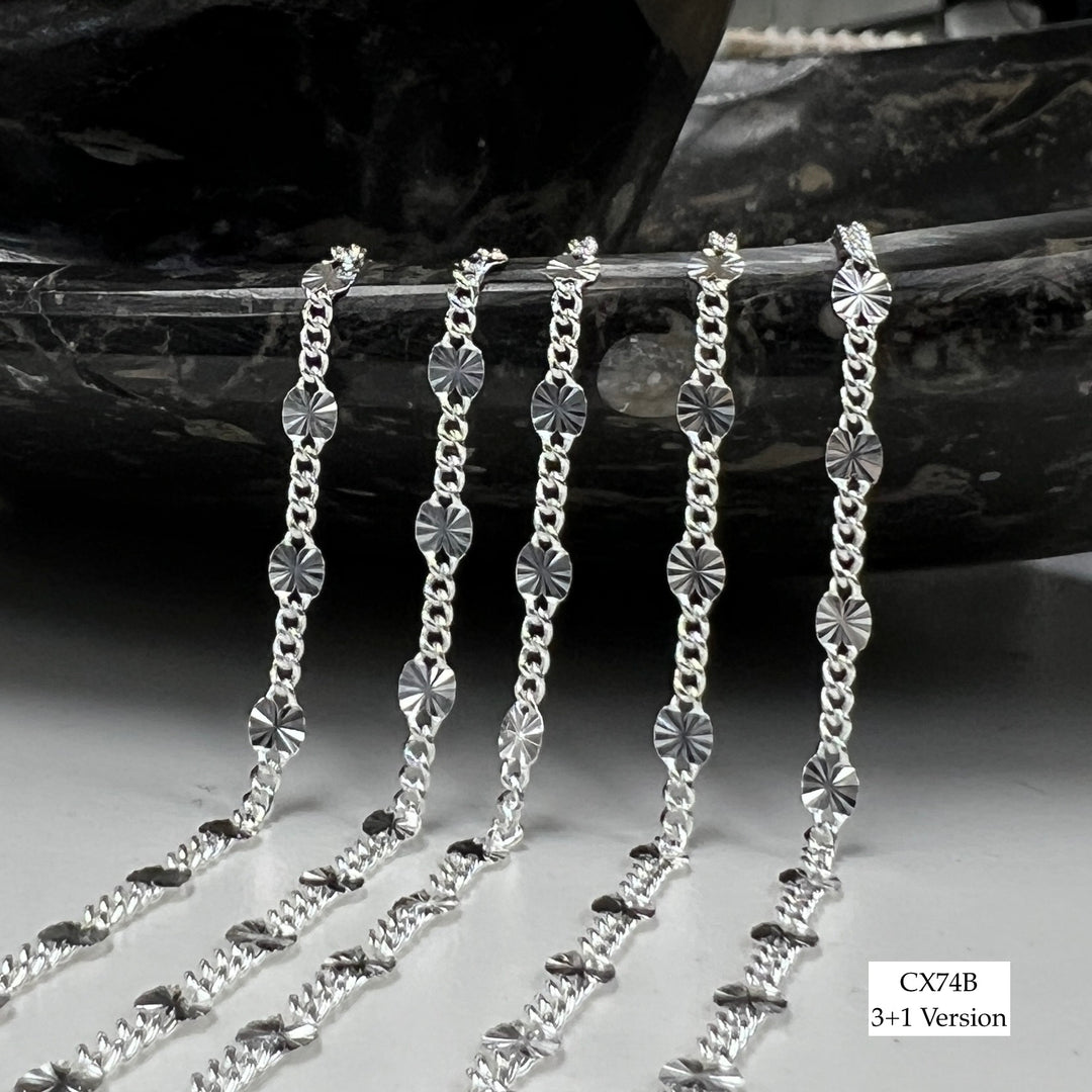 CX74B - (3+1 Version) - 3.1mm Starlight Curb Station Chain by the foot