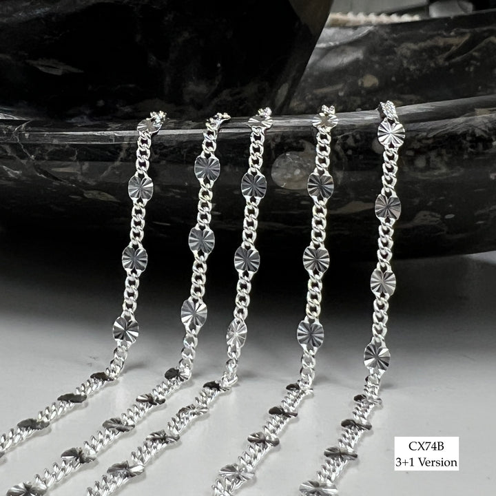 CX74B - (3+1 Version) - 3.1mm Starlight Curb Station Chain by the foot