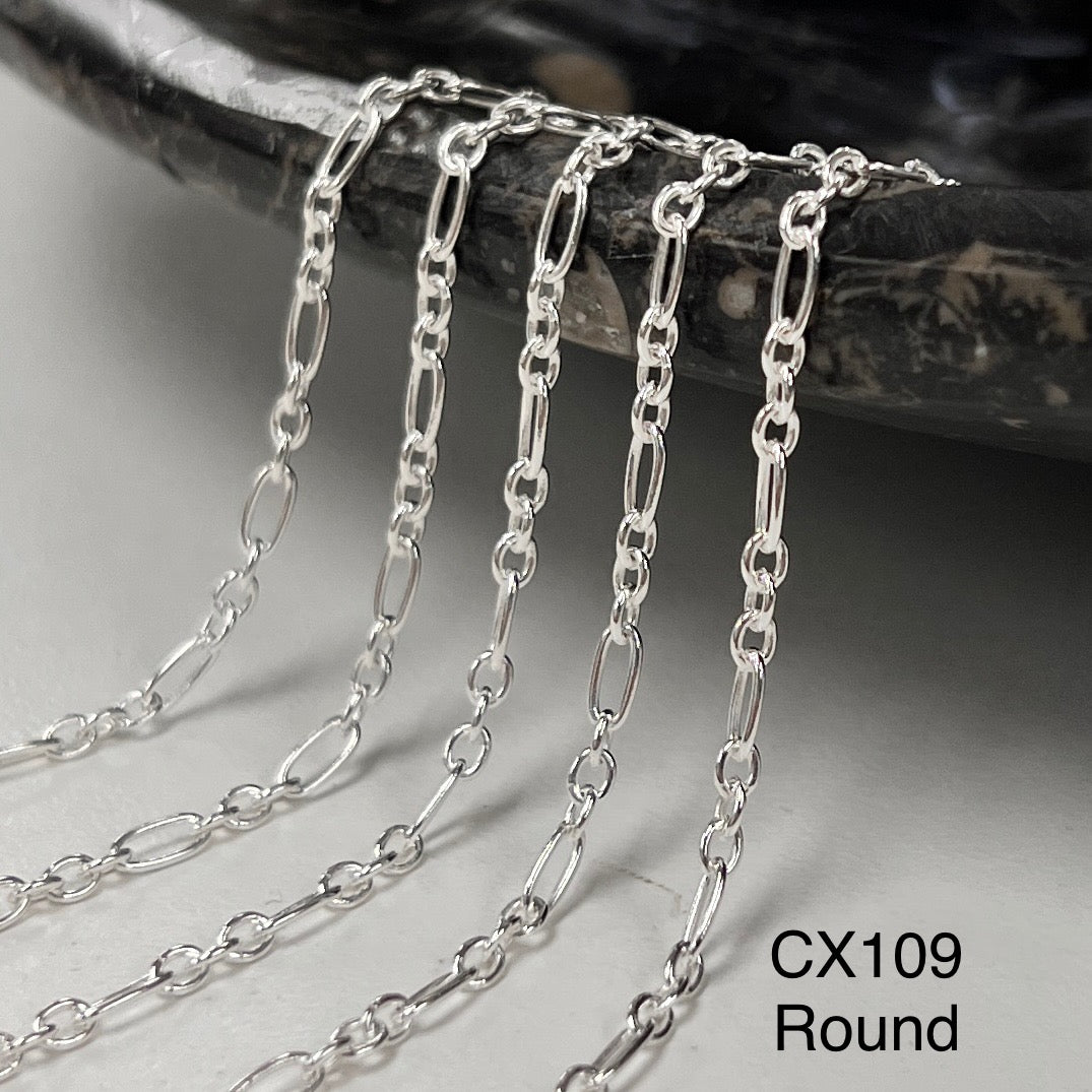 CX109 - Long + Short Thick Paperclip Sterling Silver Chain by the foot