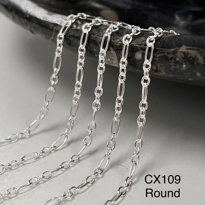 CX109 - Long + Short Thick Paperclip Sterling Silver Chain by the foot