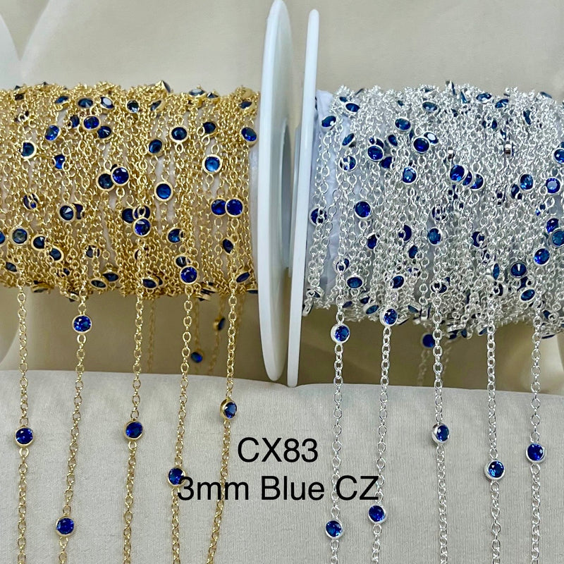 Sale - CX83 - 3mm CZ Bezel Station Unfinished Chain