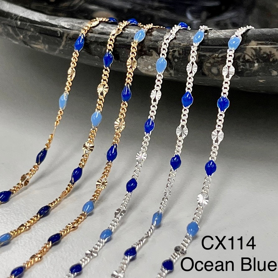 CX114 - 2.4mm Mini Starlight Enamel Curb Station Chain by the foot. (26GA Jump Ring ONLY)