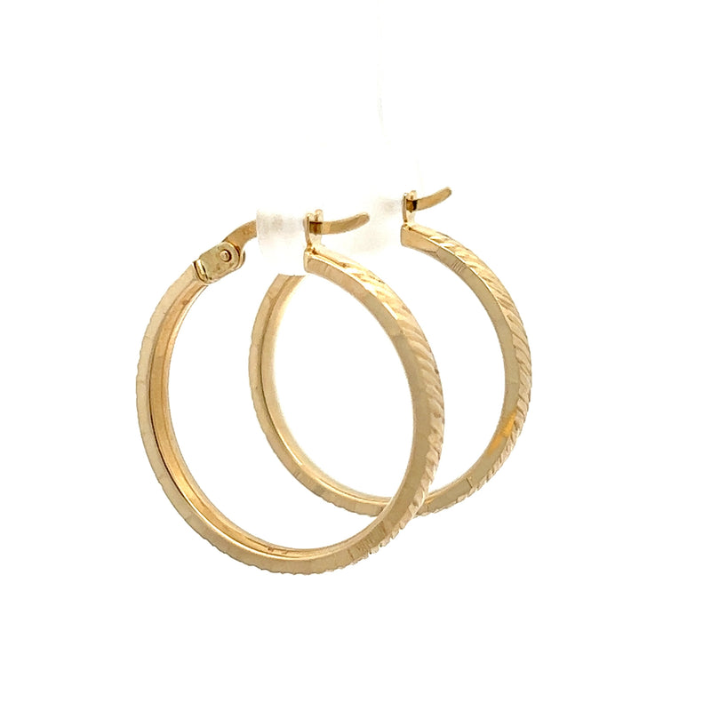 14kt Gold Textured 2.9mm Wide Square Tube Hoops