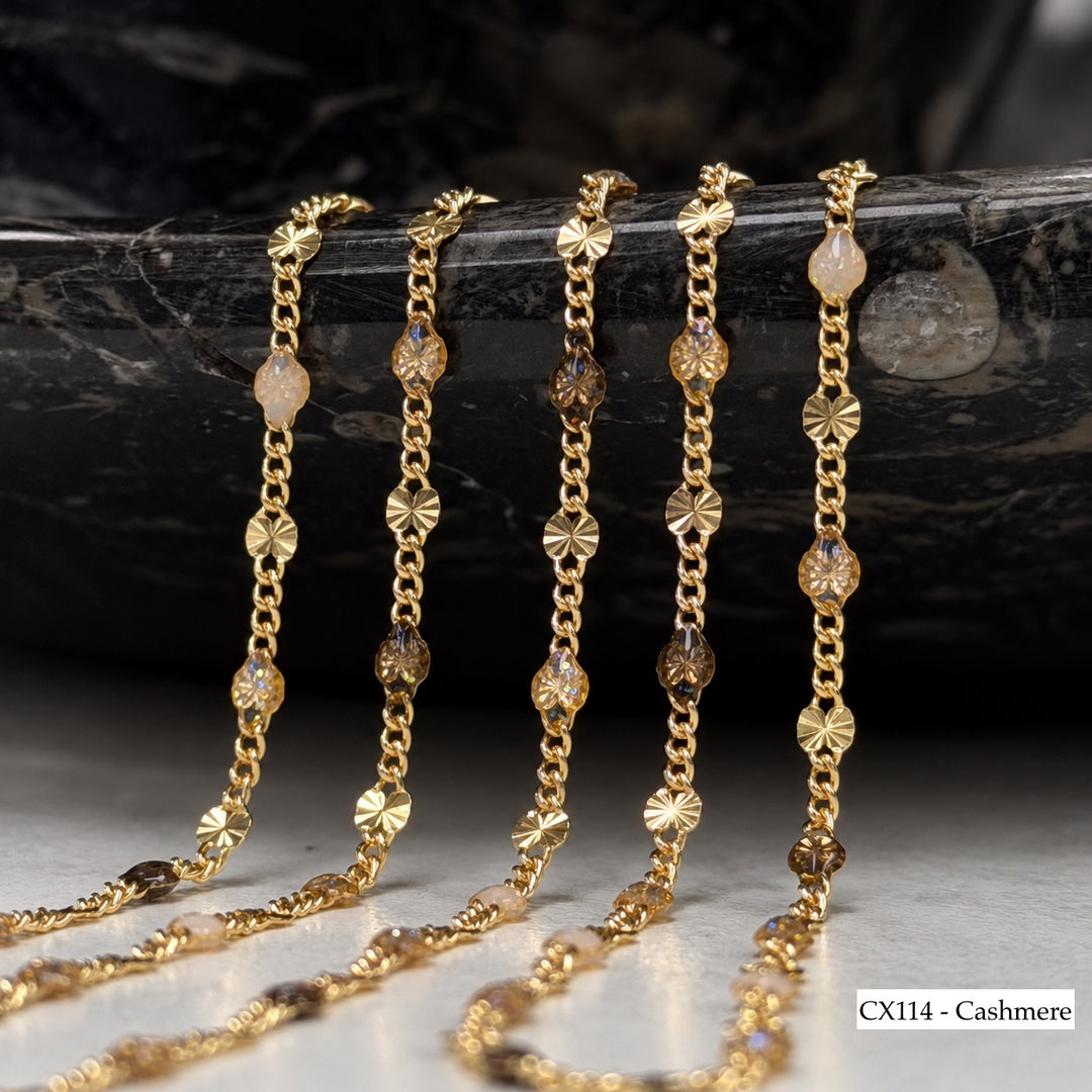 CX114 - 2.4mm Mini Starlight Enamel Curb Station Chain by the foot. (26GA Jump Ring ONLY)
