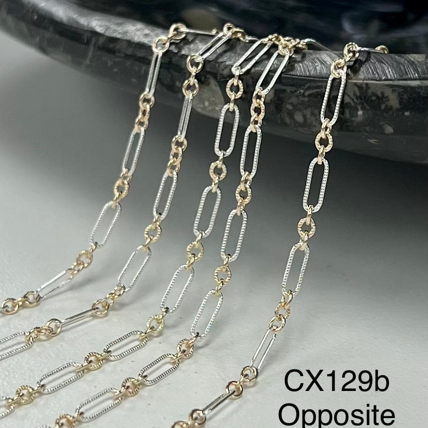 CX129b: Opposite Mixed Metal 2 Tone Long and Short Paperclip Chain by the foot