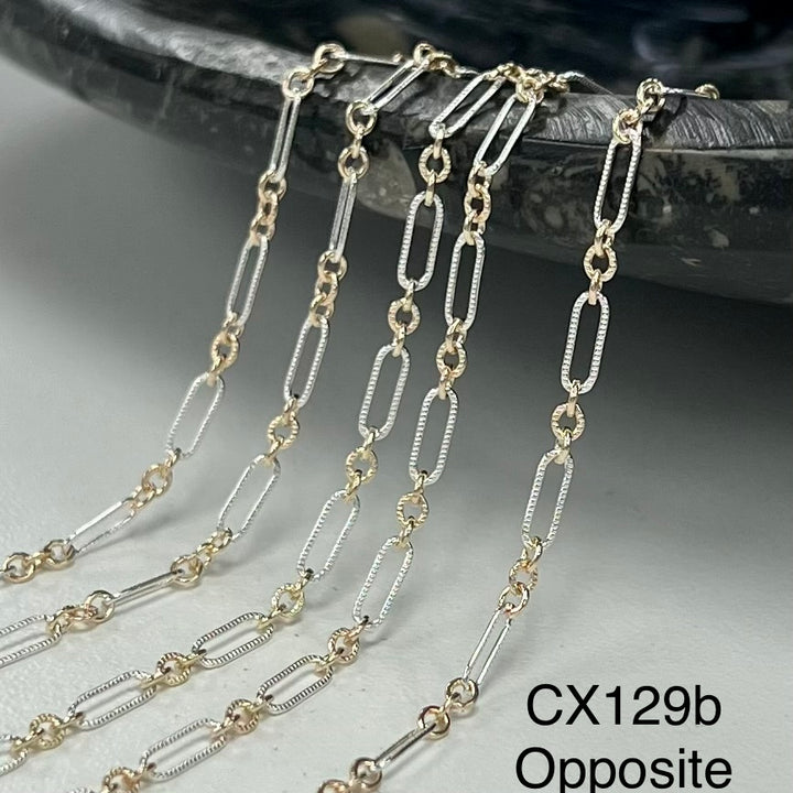 CX129b: Opposite Mixed Metal 2 Tone Long and Short Paperclip Chain by the foot