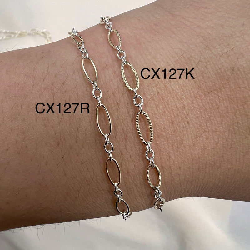 CX127R: Mixed Metal 2 Tone Long plus Short Round Oval Chain by the foot