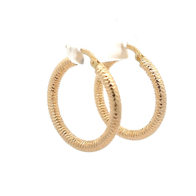 14kt Gold Textured 3mm Wide Round Hoops