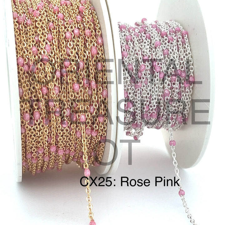 CX25: 15mm Space Transparent Enamel Satellite Chain by the foot (24GA Jump Ring)