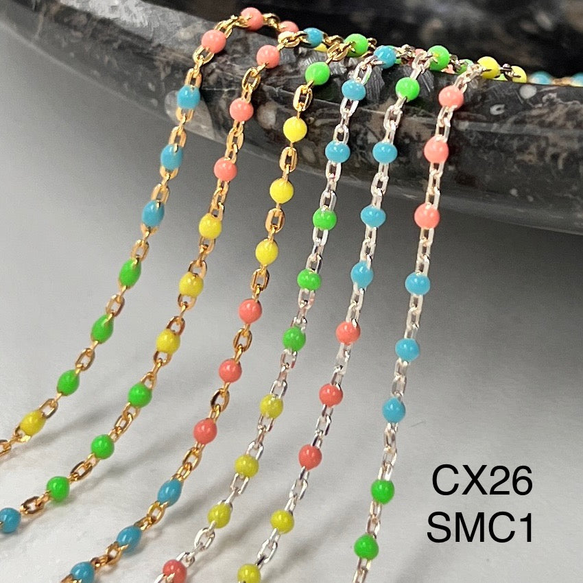 CX26 - Rainbow Multicolor Enamel Satellite Chain by the foot (24GA JR)