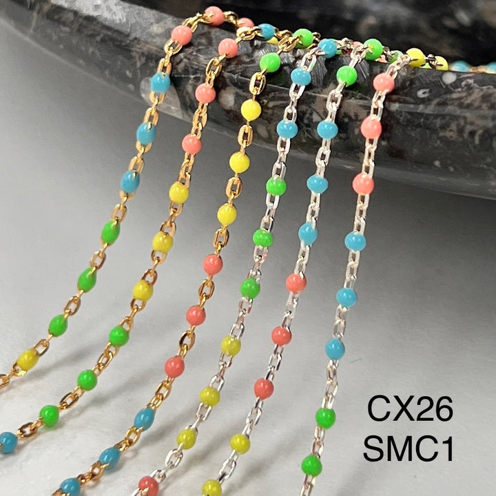 CX26 - Rainbow Multicolor Enamel Satellite Chain by the foot (24GA JR)