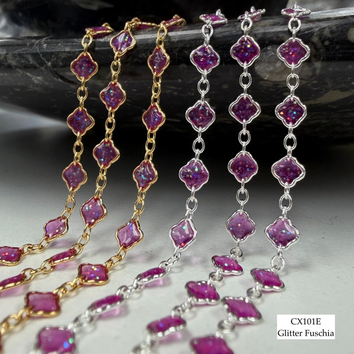 CX101E - Enamel 4.1mm Clover + Cable Link (3+1) Chain by the foot