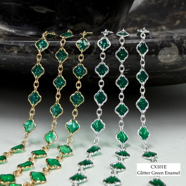 CX101E - Enamel 4.1mm Clover + Cable Link (3+1) Chain by the foot