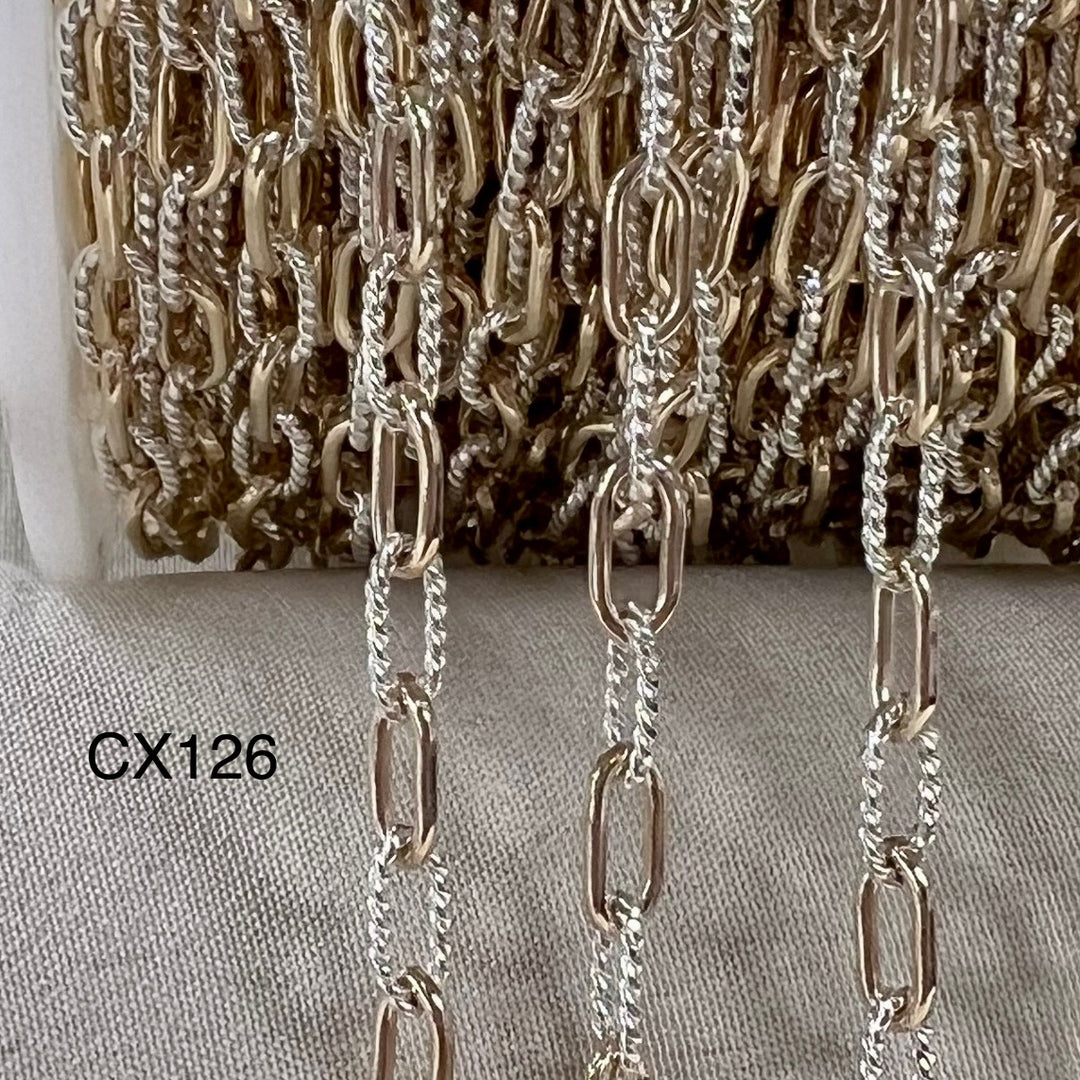 CX126: Alternating Texture Paperclip Chain by the Foot
