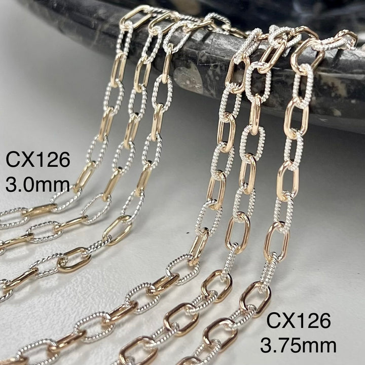 CX126: Alternating Texture Paperclip Chain by the Foot